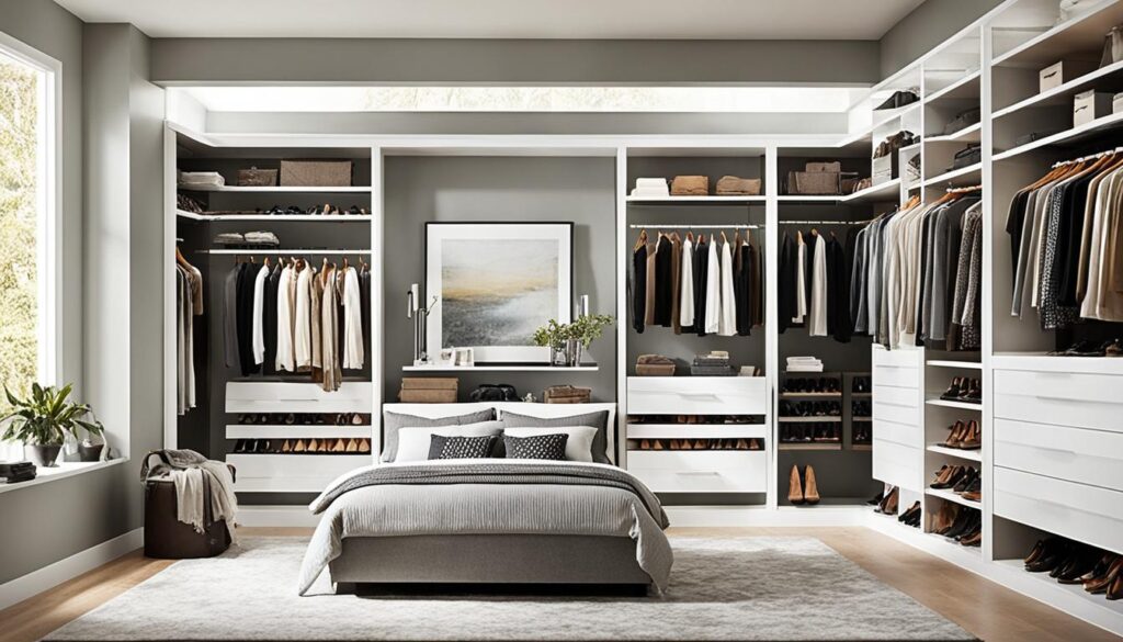 Desain kamar tidur modern dengan walk-in closet
