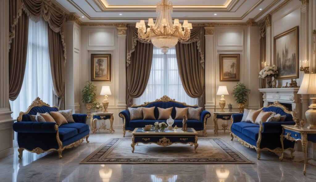 Ide Dekorasi Ruang Keluarga Megah dan Terbaik Bergaya Klasik Mewah untuk Keharmonisan dan Kenyamanan
