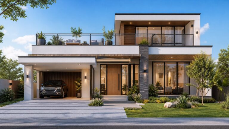 20 Contoh Design Rumah Modern 2026 dengan Garasi, Taman, dan Rooftop yang Inspiratif