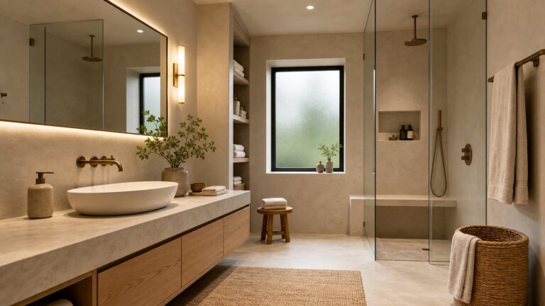 Ide Dekorasi Kamar Mandi Estetik Gaya Japandi yang Hangat dan Natural untuk Hunian Modern