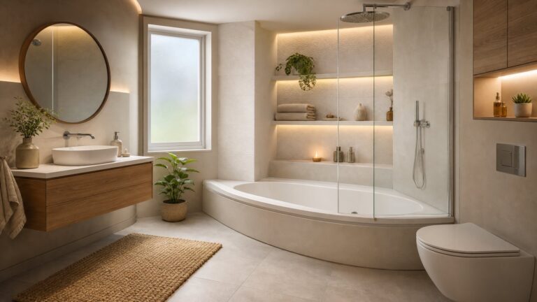 Desain Kamar Mandi Menggunakan Bathtub Sudut Kecil untuk Ruang Terbatas yang Fungsional