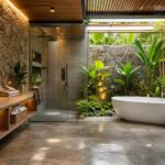 Desain Kamar Mandi Terbuka (Outdoor) Semi Indoor yang Asri di Rumah Modern